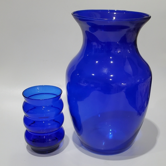 1930s "Harpo Cobalt" Ripple Beehive 6oz Tumbler / 3 3/4" Vase by Louie - Picture 5 of 10